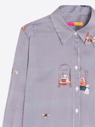 Vilagallo Striped Hotel Print Blouse Blue Gaby - MMJs Fashion