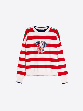 Vilagallo Striped Jumper with Dog Embroidery Red Blue - MMJs Fashion