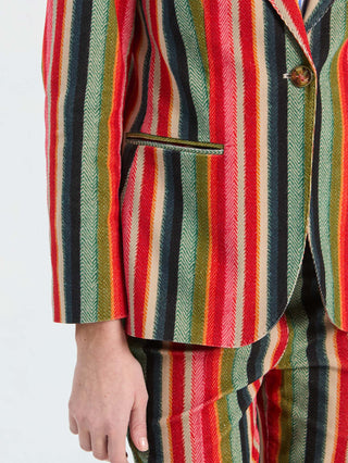 Vilagallo Striped Micro Corduroy Jacket Red Green Heather - MMJs Fashion