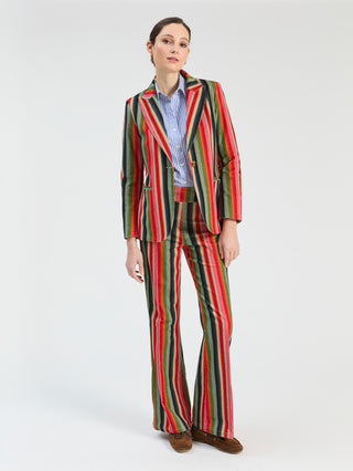 Vilagallo Striped Micro Corduroy Jacket Red Green Heather - MMJs Fashion