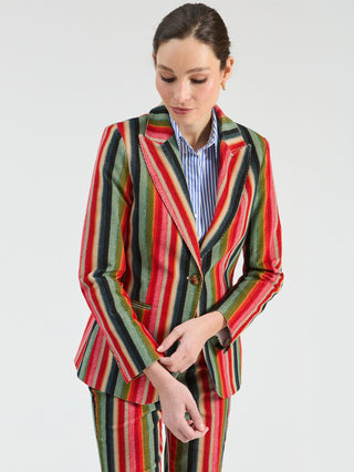 Vilagallo Striped Micro Corduroy Jacket Red Green Heather - MMJs Fashion