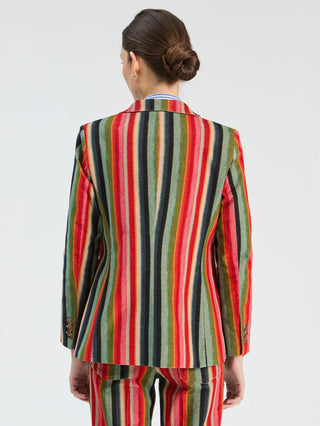 Vilagallo Striped Micro Corduroy Jacket Red Green Heather - MMJs Fashion