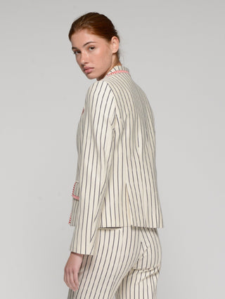 Vilagallo Striped Red Trim Jacket Ivory Nuria - MMJs Fashion