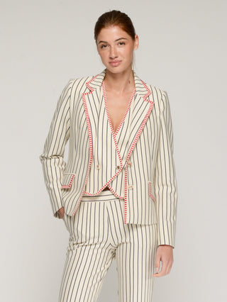 Vilagallo Striped Red Trim Jacket Ivory Nuria - MMJs Fashion
