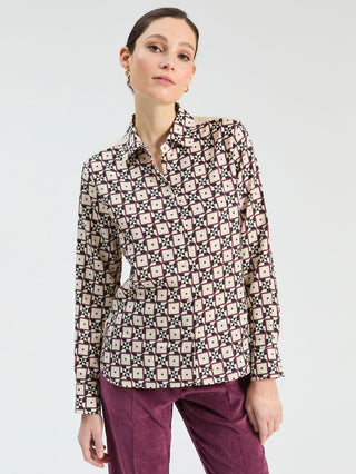 Vilagallo Sun Geometric Print Blouse Beige Red Isa - MMJs Fashion