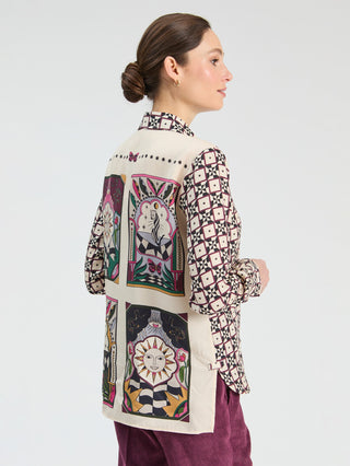 Vilagallo Sun Geometric Print Blouse Beige Red Isa - MMJs Fashion