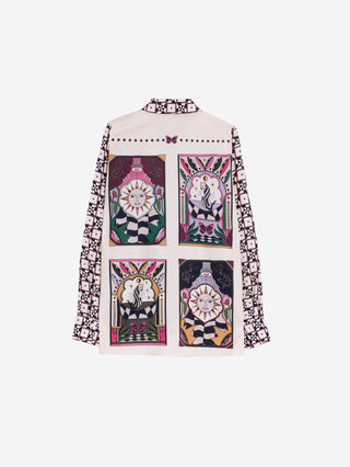 Vilagallo Sun Geometric Print Blouse Beige Red Isa - MMJs Fashion