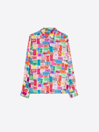 Vilagallo Tickets Print Blouse Pink Multi Isa - MMJs Fashion