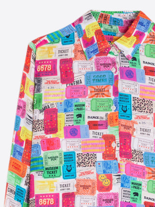 Vilagallo Tickets Print Blouse Pink Multi Isa - MMJs Fashion