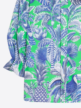Vilagallo Tropical Print Blouse Green Blue - MMJs Fashion