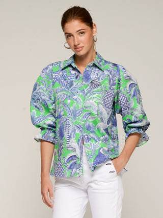 Vilagallo Tropical Print Blouse Green Blue - MMJs Fashion