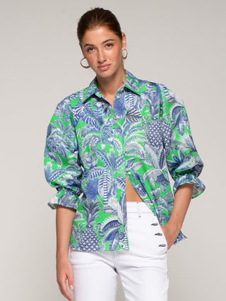 Vilagallo Tropical Print Blouse Green Blue - MMJs Fashion