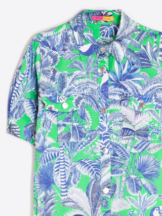 Vilagallo Tropical Print Shirt Dress Blue Green Eliana - MMJs Fashion