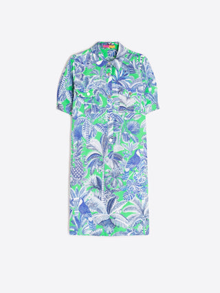 Vilagallo Tropical Print Shirt Dress Blue Green Eliana - MMJs Fashion