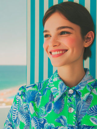 Vilagallo Tropical Print Shirt Dress Blue Green Eliana - MMJs Fashion