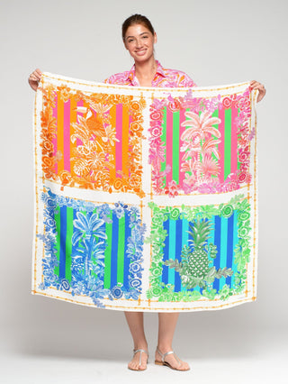 Vilagallo Tropical Print Silk Scarf Green Blue - MMJs Fashion
