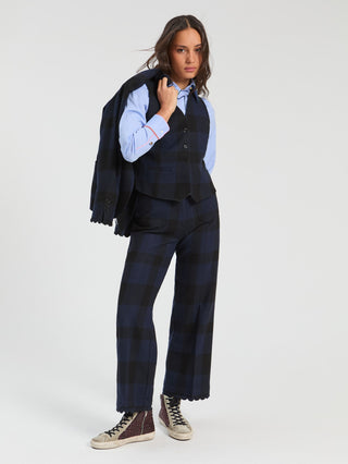 Vilagallo Wide Leg Checked Trousers Blue Dorin - MMJs Fashion