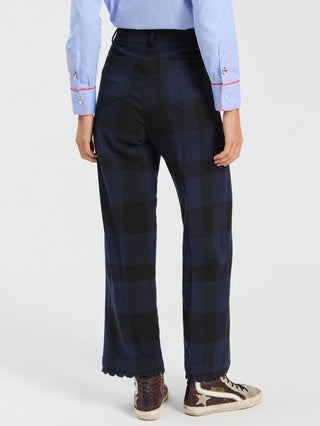 Vilagallo Wide Leg Checked Trousers Blue Dorin - MMJs Fashion