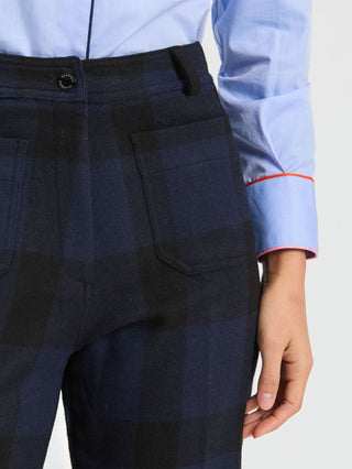 Vilagallo Wide Leg Checked Trousers Blue Dorin - MMJs Fashion