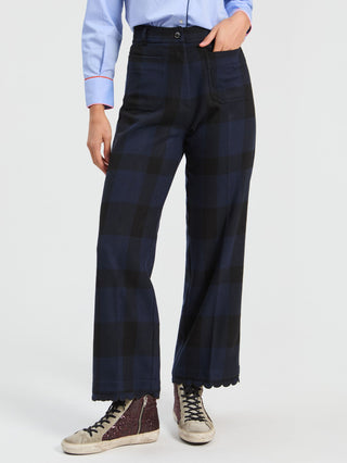 Vilagallo Wide Leg Checked Trousers Blue Dorin - MMJs Fashion