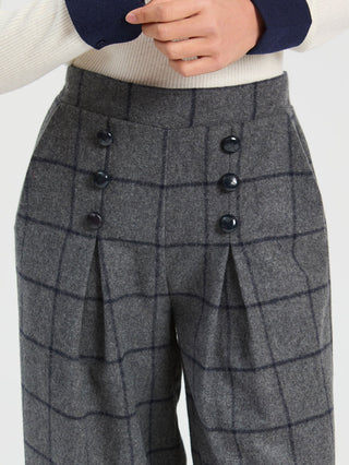 Vilagallo Wide Leg Checked Trousers Grey Maya - MMJs Fashion