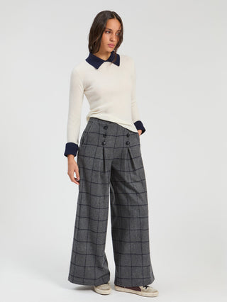 Vilagallo Wide Leg Checked Trousers Grey Maya - MMJs Fashion