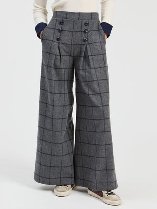 Vilagallo Wide Leg Checked Trousers Grey Maya - MMJs Fashion
