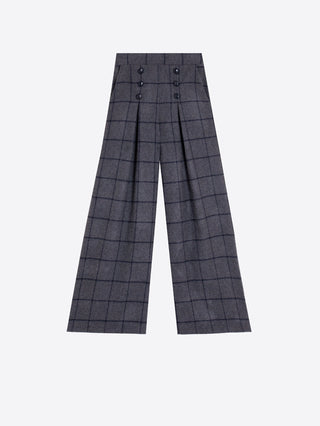 Vilagallo Wide Leg Checked Trousers Grey Maya - MMJs Fashion