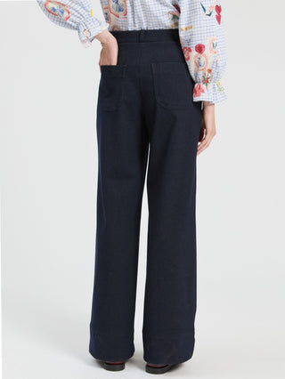 Vilagallo Wide Leg Trousers Navy Blue Belinda - MMJs Fashion