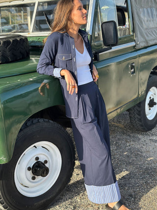 Vilagallo Wide Leg Turn Up Trousers Navy Blue - MMJs Fashion