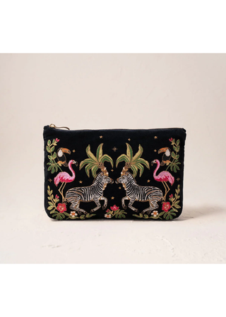 Elizabeth Scarlett Wild Zebra Palm Everyday Pouch Charcoal