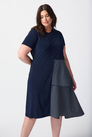 Joseph Ribkoff Asymmetric Dress in Navy Blue - MMJs Fashion