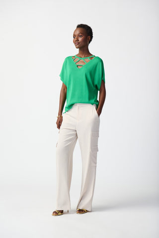 Joseph Ribkoff Cut-Out Neckline Top in Green - MMJs Fashion