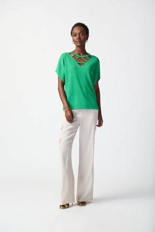 Joseph Ribkoff Cut-Out Neckline Top in Green - MMJs Fashion