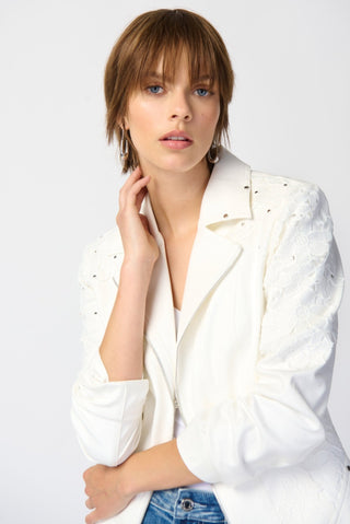 Joseph Ribkoff Floral Appliqué Jacket in Ivory with Studs - MMJs Fashion