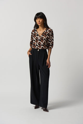 Joseph Ribkoff Geometric Print Top in Black Brown - MMJs Fashion