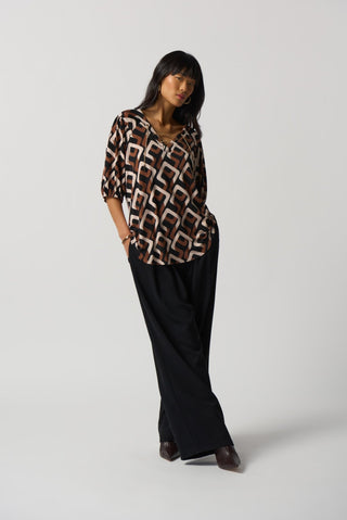 Joseph Ribkoff Geometric Print Top in Black Brown - MMJs Fashion