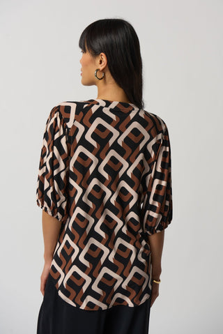 Joseph Ribkoff Geometric Print Top in Black Brown - MMJs Fashion