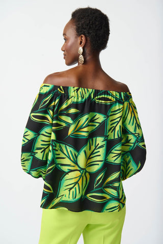 Joseph Ribkoff Leaf Print Top in Green and Black - MMJs Fashion