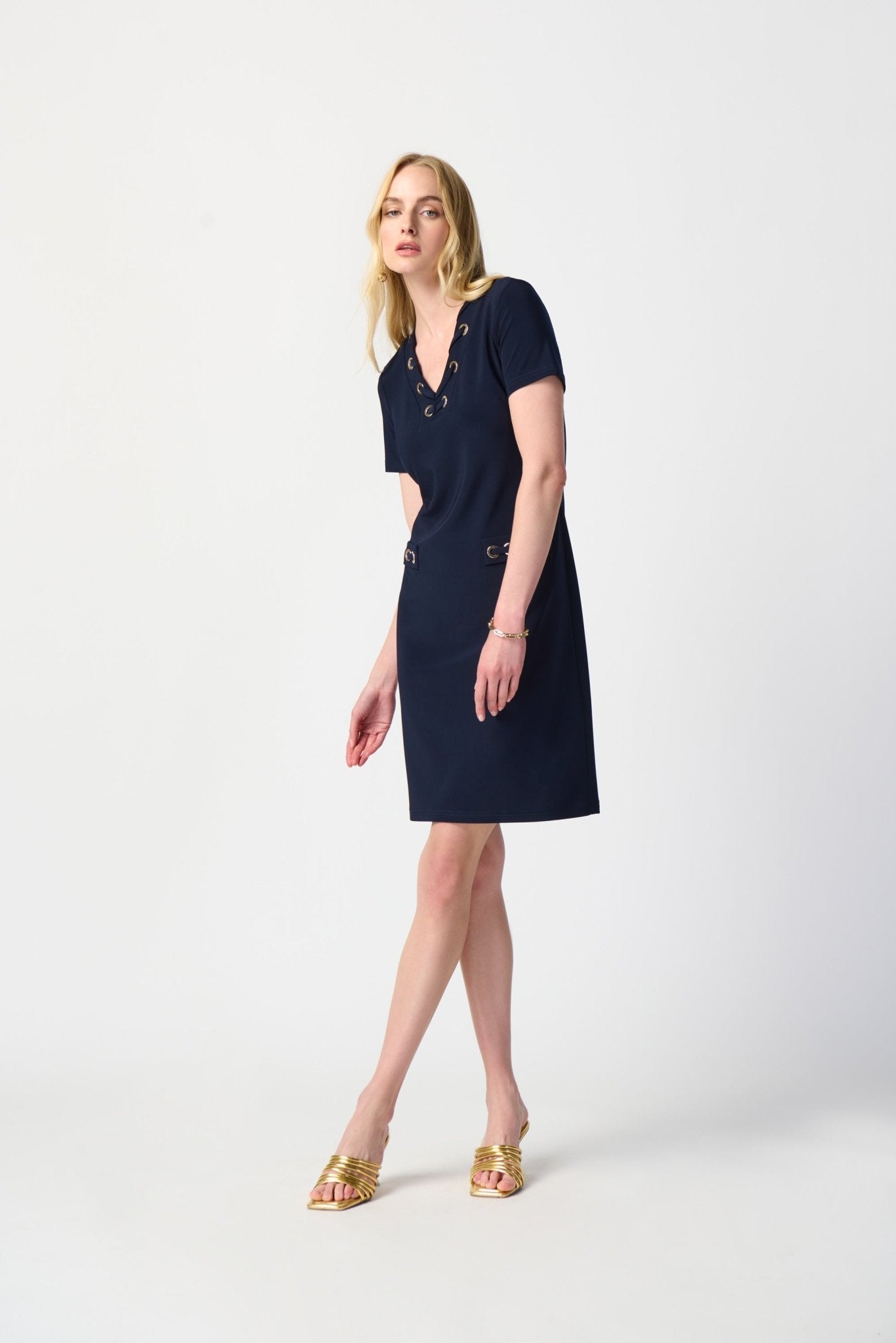 Joseph Ribkoff Shift Dress in Navy with Eyelets MMJs Fashion
