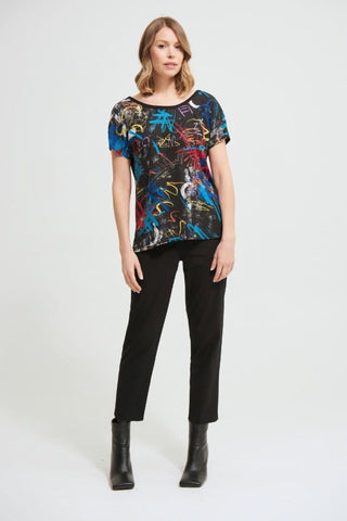 Joseph Ribkoff Top Black & Multicoloured Print - MMJs Fashion