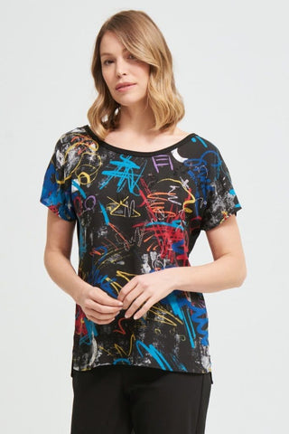 Joseph Ribkoff Top Black & Multicoloured Print - MMJs Fashion