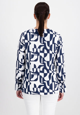 Just White Geometric Print Blouse in Navy - MMJs Fashion