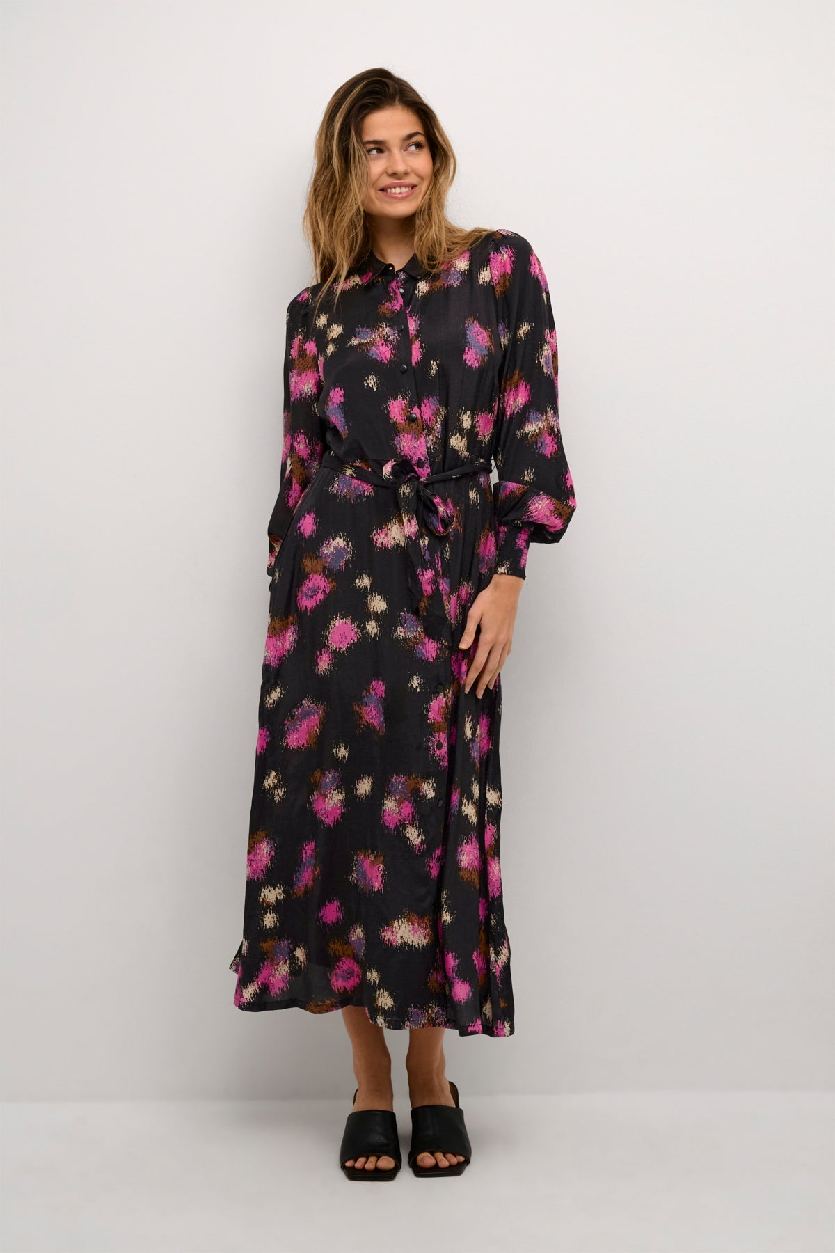 Kaffe Dress Black Pink Abstract Print