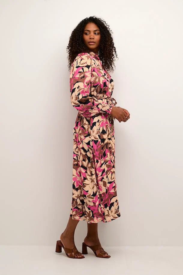 Kaffe Dress Pink Brown Beige Floral Print Dorita MMJs Fashion Kaffe Dress Pink Brown Beige Floral Print Dorita MMJs Fashion