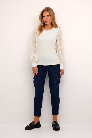 Kaffe Ivory Top with Sheer Sleeves KAserena - MMJs Fashion