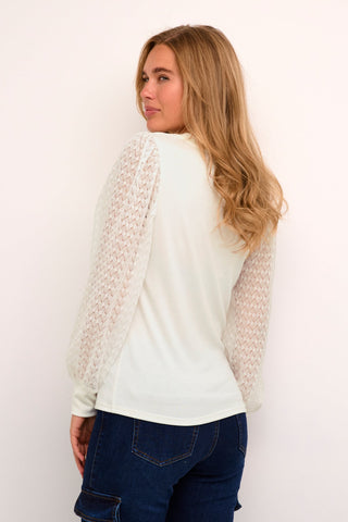 Kaffe Ivory Top with Sheer Sleeves KAserena - MMJs Fashion