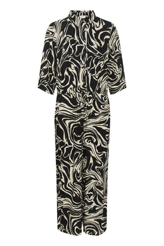 Kaffe Jumpsuit Black & Ivory Graphic Print KAcarmen - MMJs Fashion