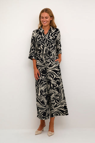 Kaffe Jumpsuit Black & Ivory Graphic Print KAcarmen - MMJs Fashion