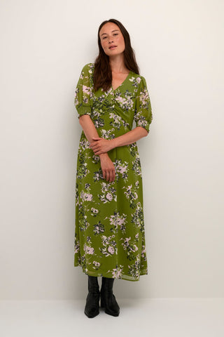 Kaffe Long Green & Pink Floral Dress Vita - MMJs Fashion